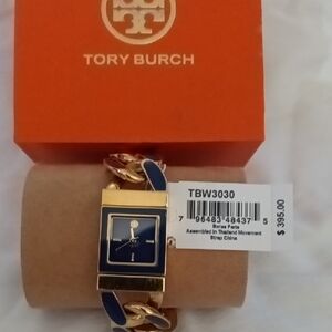 Tory Burch Gold and Navy Chain Watch